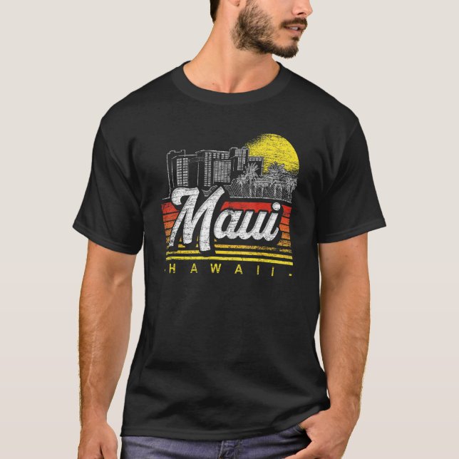 Retro Palm Trees Tropical Hawaiian Summer Sunset M T-Shirt (Front)