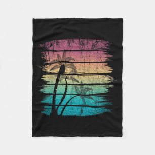 Retro Palm Trees Tropical Summer Vacation Tropical Fleece Blanket