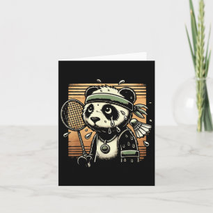 Retro Panda Badminton Player Racket Shuttle Card