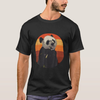 Retro Panda Black Tee In Vintage Style For Panda's