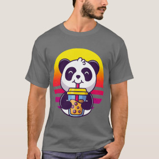 Retro Panda With Bubble Tea Cute Panda T-Shirt