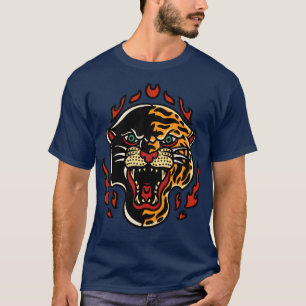 Retro Panther Tiger Head with Flames T-Shirt