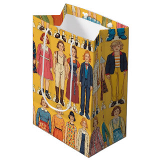 Retro Paper Doll Girls Vintage 60s Fashion Medium Gift Bag