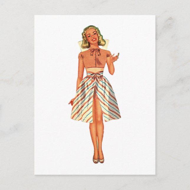 Retro Paper Doll Lady Postcard (Front)