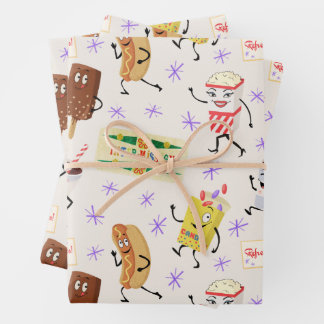 Retro Parading Snacks Let's All Go to a Party Wrapping Paper Sheet