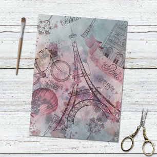 Retro Paris France Floral Pattern decoupage Tissue Paper