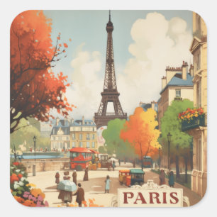 Retro Paris Landmark Travel Flair Square Sticker