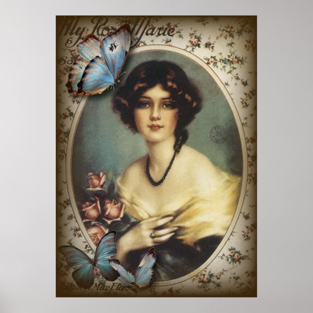 retro parisian fashion floral  victorian poster (Front)
