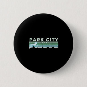 Retro Park City, Utah Distressed Skiing  6 Cm Round Badge