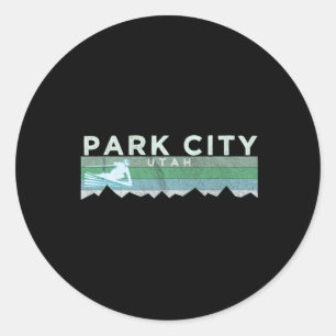 Retro Park City, Utah Distressed Skiing Classic Round Sticker