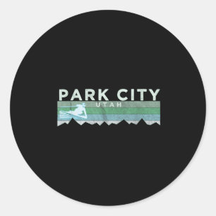 Retro Park City, Utah Distressed Skiing Classic Round Sticker