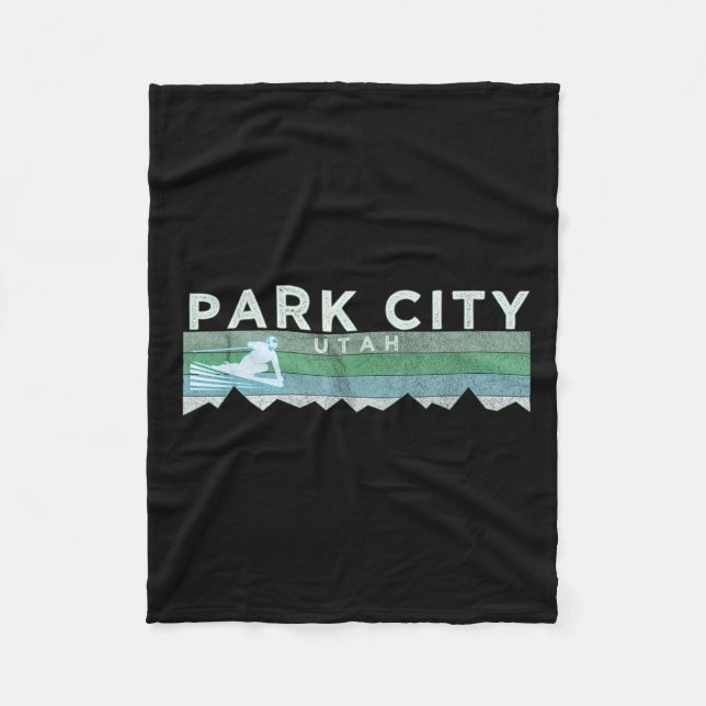 Retro Park City, Utah Distressed Skiing  Fleece Blanket (Front)