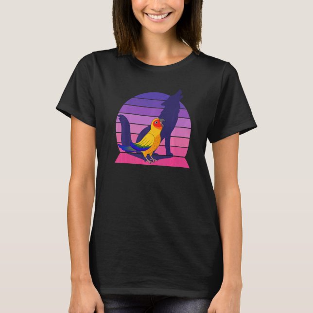 Retro Parrot I Howling Wolf I Screaming Sun Conure T-Shirt (Front)