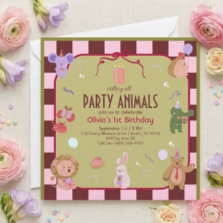 Retro Party Animals Safari Birthday Invitation