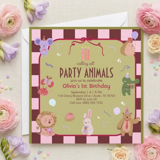 Retro Party Animals Safari Birthday Invitation (Creator Uploaded)