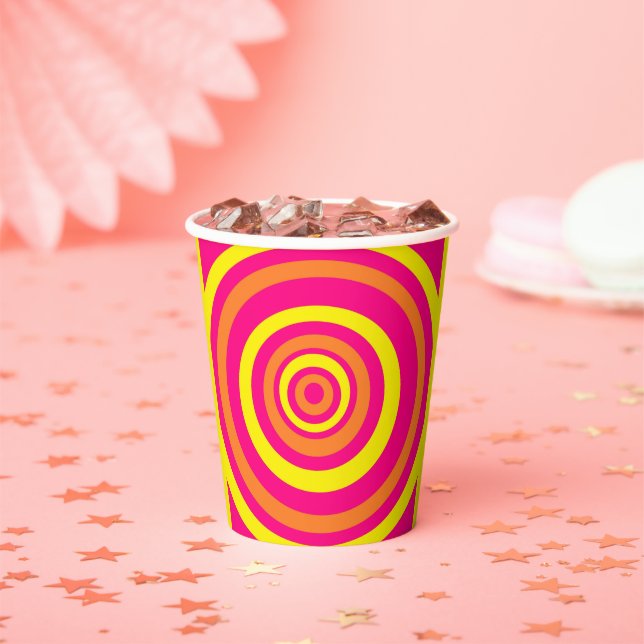 Retro Party Cups With Hot Pink Orange and Yellow (Insitu)
