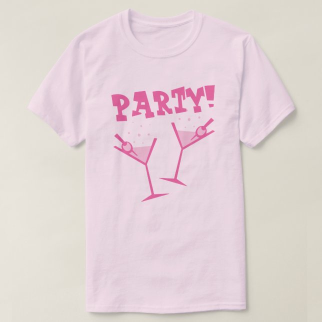 Retro Party Drinks Pink T-Shirt (Design Front)