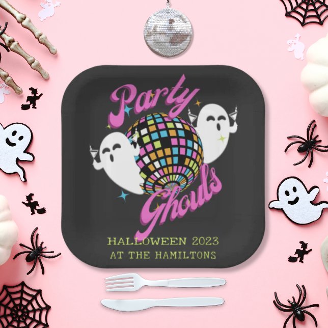 Retro Party Ghouls Halloween Ghosts Paper Plate (Creator Uploaded)