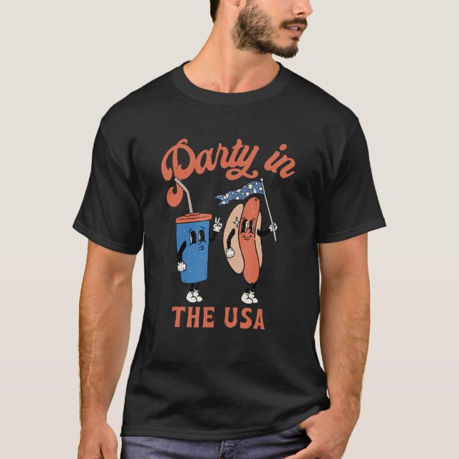 Retro Party In The Usa 4th Of July America Patriot T-Shirt (Front)