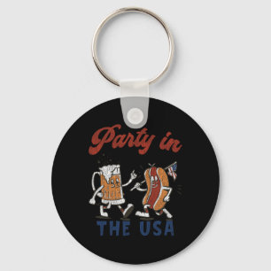 Retro Party In The Usa Beer Hot Dog Lover Funny 4t Key Ring