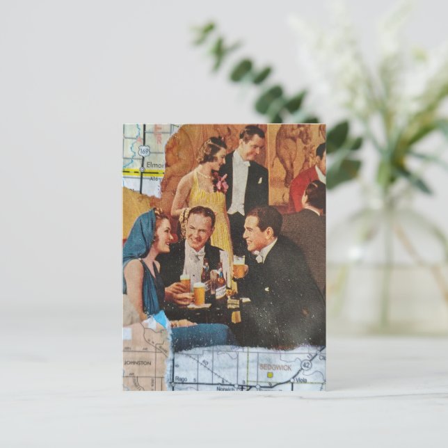 Retro Party Mixed Media Collage Postcard (Standing Front)