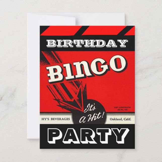 Retro Party Red Black White Bingo Invitations (Front)