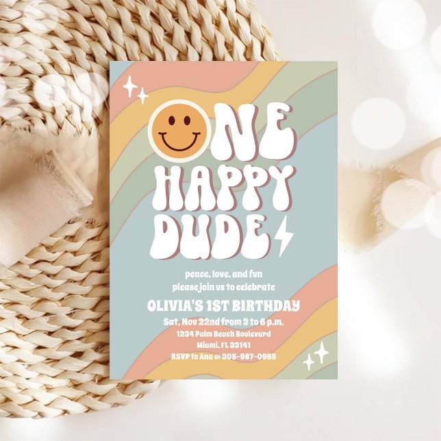 Retro Pastel 1st Birthday Invitation (Creator Uploaded)