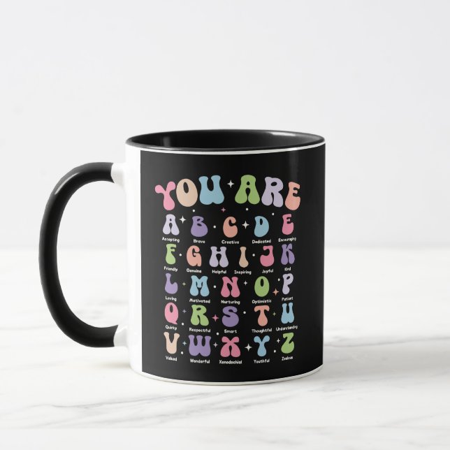 Retro Pastel Alphabet Affirmation Amazing ABCs Mug (Left)