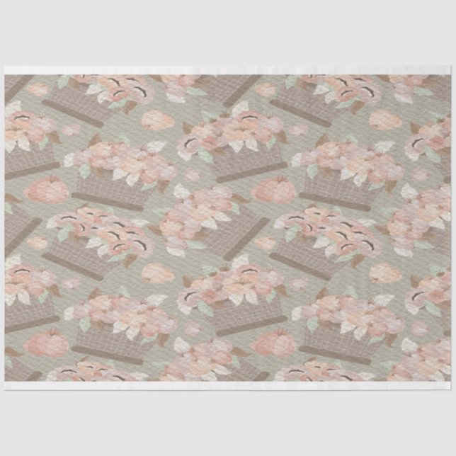 Retro Pastel Apple Blossom Basket Tissue Paper (Front)
