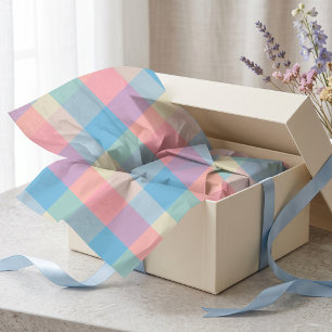 Retro Pastel Argyle Pink Blue Diamond Chequerboard Tissue Paper
