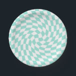 Retro Pastel Baby Blue Checks Warped Chequerboard Paper Plate<br><div class="desc">Perfect warped chequered design. Modern warped checkers. This nice retro psychedelic design takes you to the wonderland. Warped checks in pastel colours. Twirl and swirl,  twist checks,  chequered pattern</div>