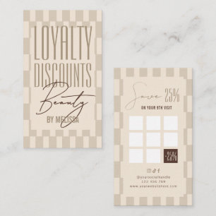 Retro Pastel Beige Chequered Beauty Spa Hair Salon Loyalty Card