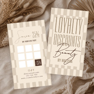 Retro Pastel Beige Chequered Beauty Spa Hair Salon Loyalty Card