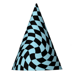 Retro Pastel Blue & Black Chequered Party Hat
