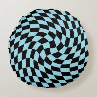 Retro Pastel Blue Black Warped Check Chequered 