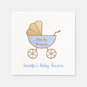 Retro Pastel Blue Carriage Baby Boy Shower Napkin