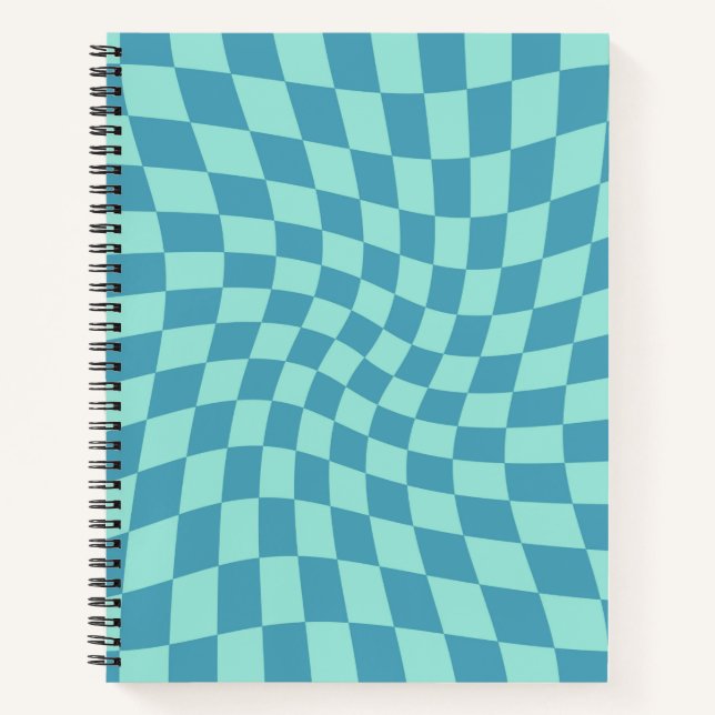 Retro Pastel Blue Checks Warped Chequered   Notebook (Front)
