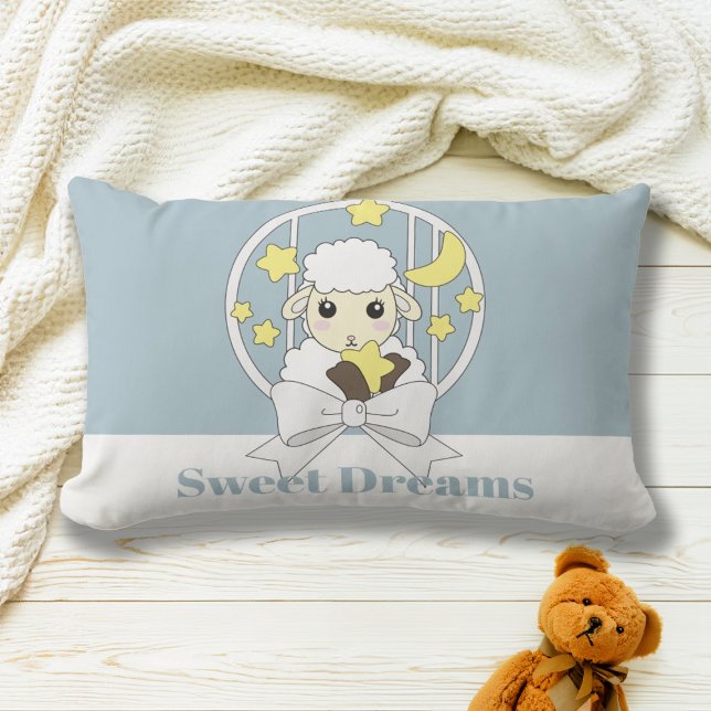 Retro Pastel Blue Cute Lamb Lumbar Cushion (Creator Uploaded)