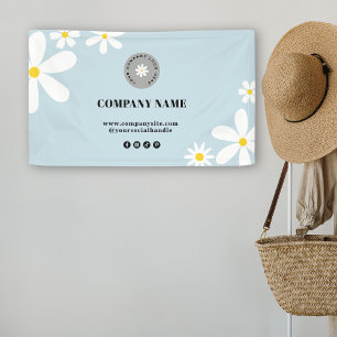 Retro Pastel Blue White Daisy Business Logo Event Banner