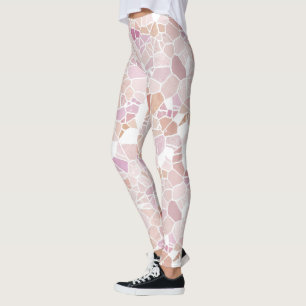 Retro Pastel Blush Pink Violet Mosaic Art Pattern Leggings