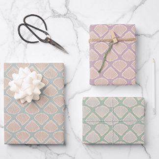 Retro pastel boho wrapping paper with sea shells