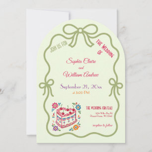 Retro Pastel Bow Modern Wedding Invitation