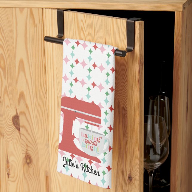 Retro Pastel Christmas | Baking Spirits Bright Tea Towel (Thirds Fold)