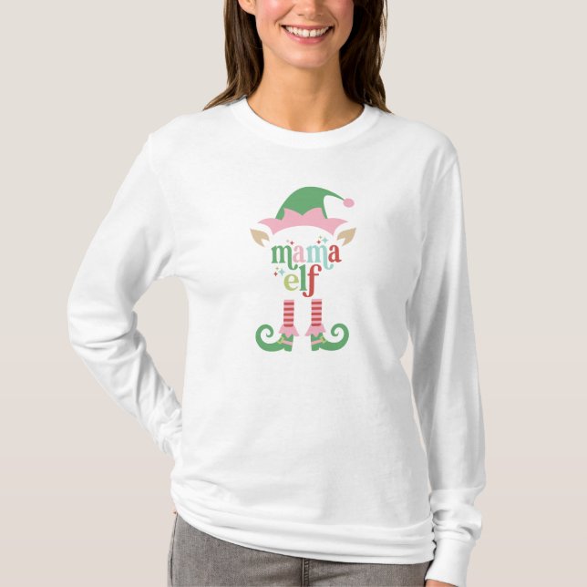 Retro Pastel Christmas | Mama Elf | Family T-Shirt (Front)