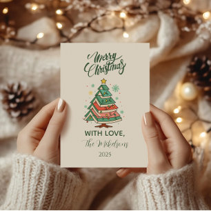 Retro Pastel Christmas Tree Holiday Card