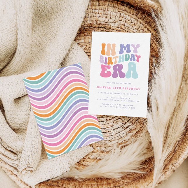 Retro pastel colourful modern birthday era  invitation (Creator Uploaded)