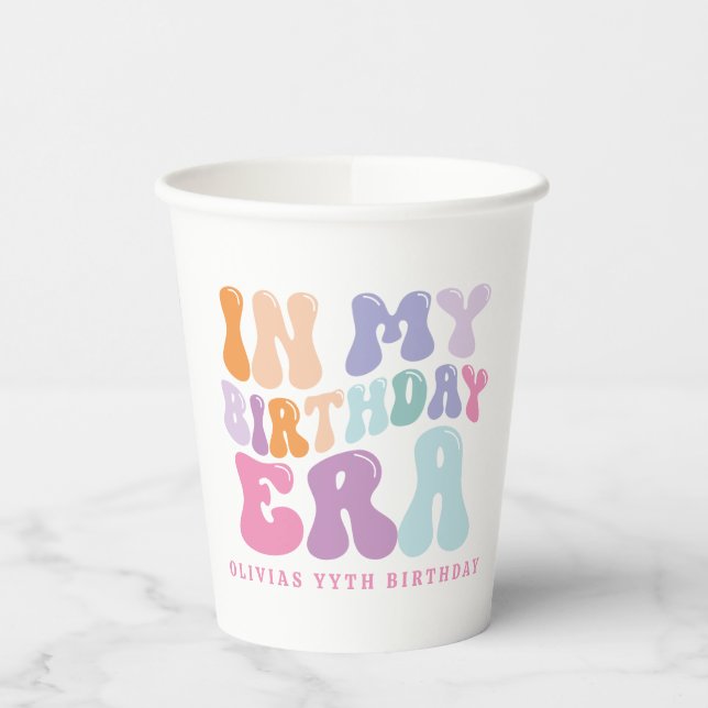 Retro pastel colourful modern birthday era  paper cups (Left)