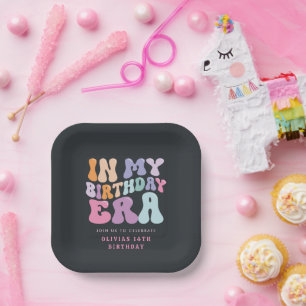 Retro pastel colourful modern birthday era paper plate