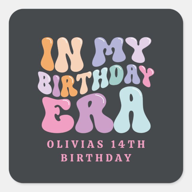 Retro pastel colourful modern birthday era  square sticker (Front)