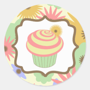 Retro Pastel Cupcake Birthday Sticker